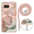 thumbnail image 6 of Case for Google Pixel 7a, Adjustable Detachable Crossbody Strap Neck Strap Silicone Bumper Marble Painted TPU Ultra Thin Shockproof Protective Phone Case Cover for Google Pixel 7a, Rosegold, 6 of 7