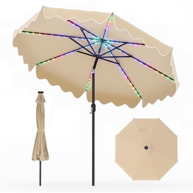 Gymax Solar Outdoor Market Table Umbrella w/104 Color-Changing Flowing LED Lights Beige