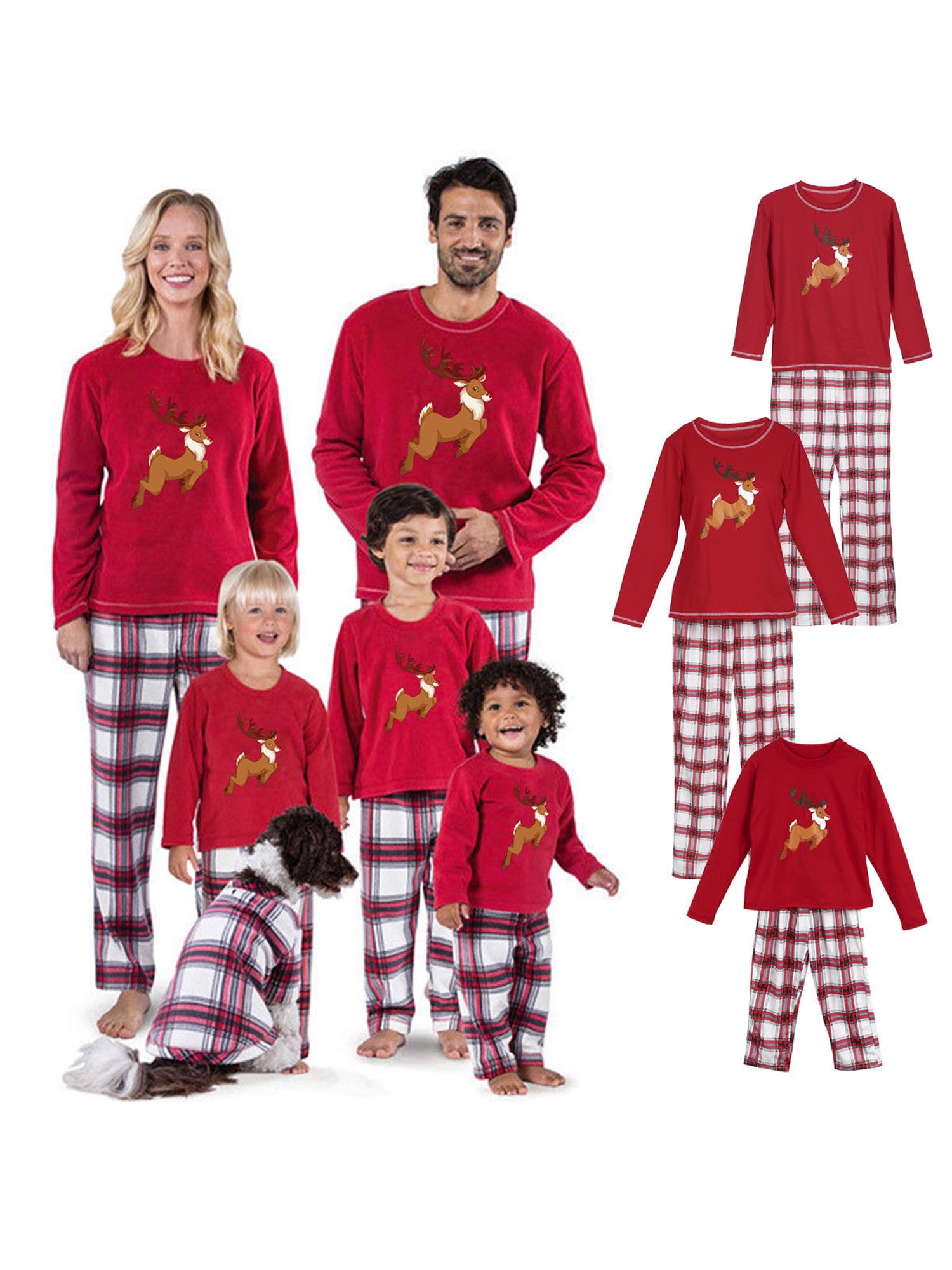 Christmas Family Matching Pajamas Set Deer Adult Women Kids Sleepwear Nightwear 