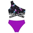 thumbnail image 4 of YONGHS Kids Girls 2PCS Bikini Sets Swimsuit One Shoulder Floral Crop Top with Bottoms Swimwear Purple Horse 12, 4 of 6
