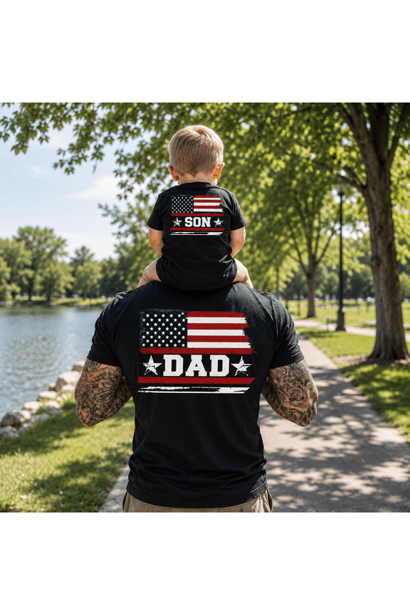Dad Son Matching Shirts, Patriotic American Flag Dad And Son Outfit, Father's Day Gift For Dad, USA Family Matching Tee