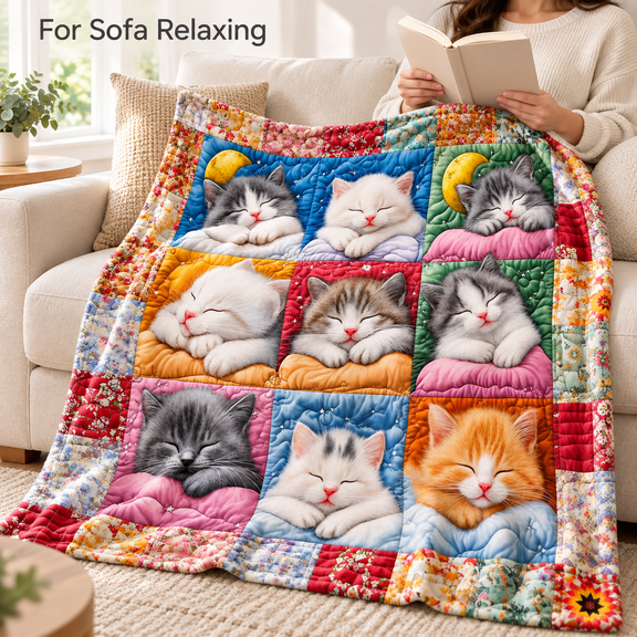 Flannel Cat Print Throw Blanket Soft Cozy Floral Pattern Warm Cover Fleece Mat for Bedroom Sofa Bed Couch Travel Decor