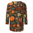 thumbnail image 7 of 3/4 Sleeve Tops for Women Dressy Casual Halloween Pumpkin Maple Leaf Print Tee Shirts Fall Fashion Loose Crewneck Tunics, 7 of 7