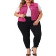 thumbnail image 2 of Unique Bargains Women‘s Plus Size Chest Pockets Single Breasted Denim Sleeveless Jacket, 2 of 5
