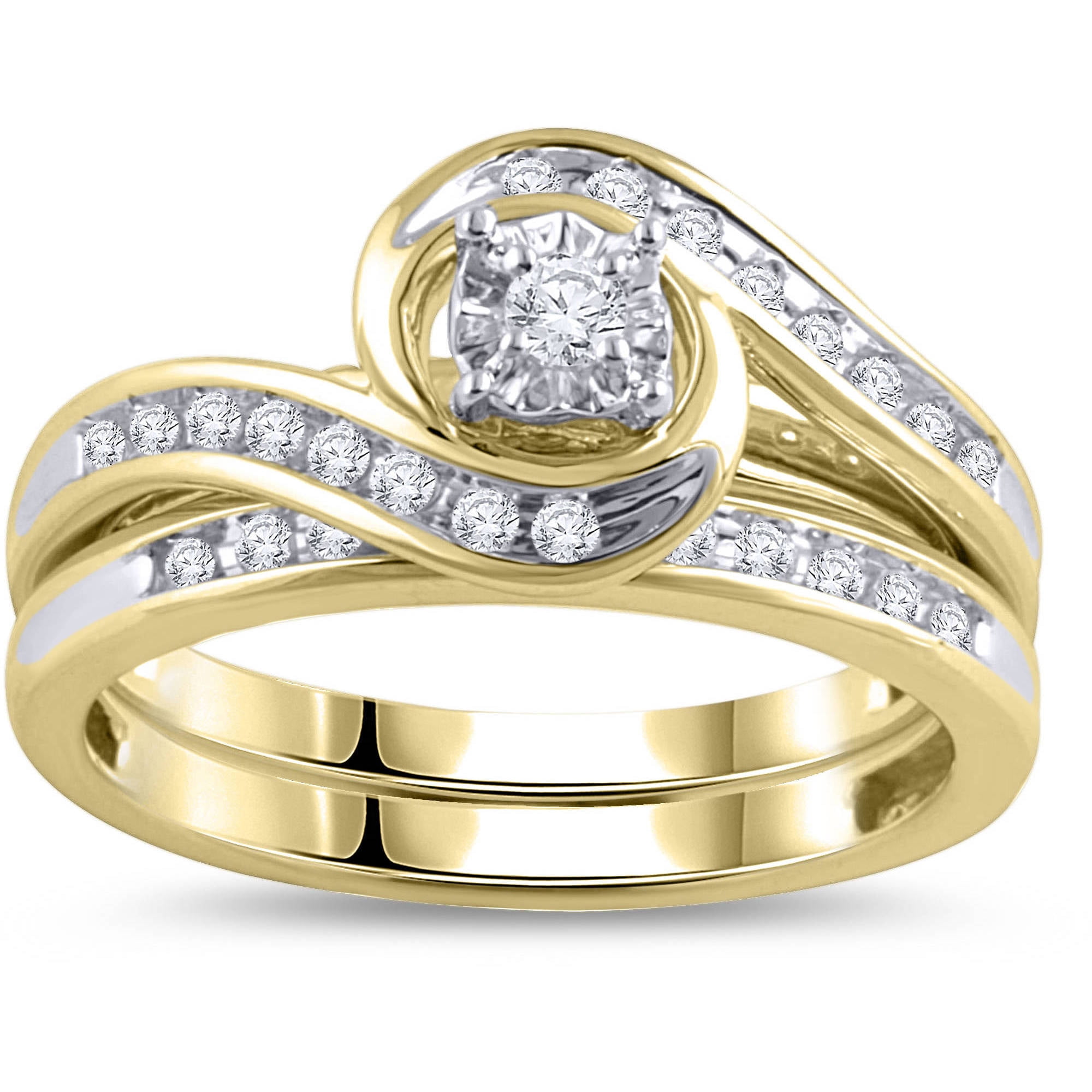 Online 1 3 Carat Diamond Yellow Gold Bypass Bridal Ring Set