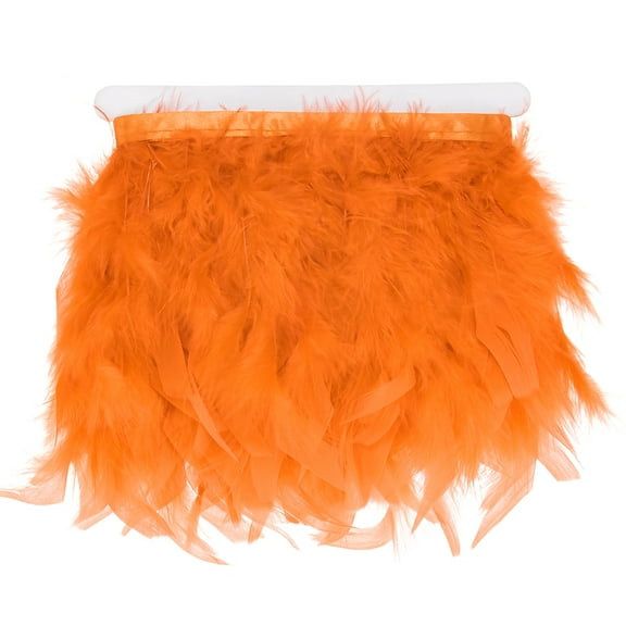 Uxcell 1-Pack Turkey Feather Trim Fringe, 2 Yards 4-6" Natural Fluffy Feather Trim [Orange]