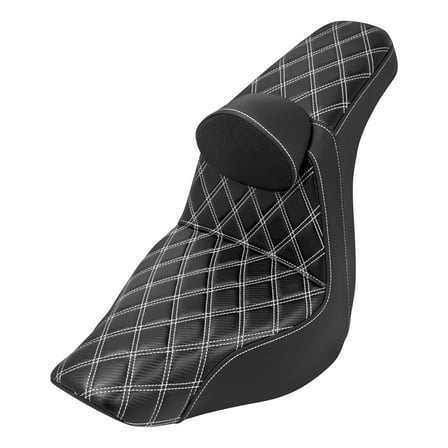 Driver Passenger Gel Seat White Line w/ Backrest For Harley Low Rider 2018-2024