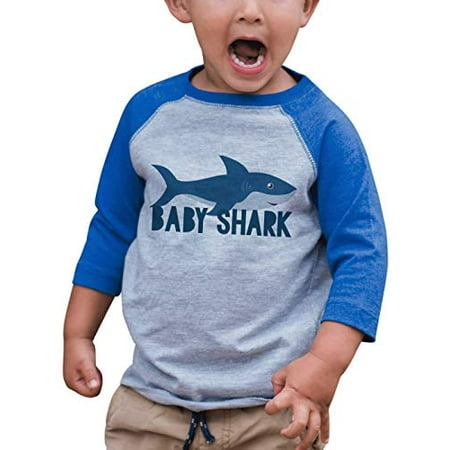 

7 ate 9 Apparel Baby Shark Blue Baseball Tee