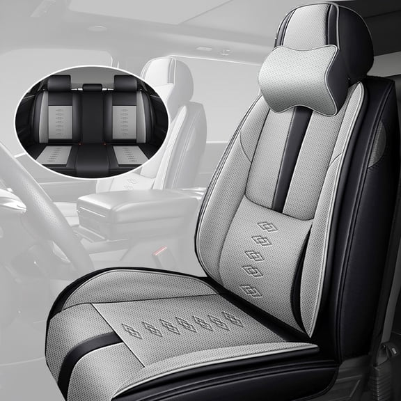 Car Seat Cover for INFINITI FX35 2005, Leather 5 Piece Full Set With a Headrest and Lumbar Support Waterproof, Gray and Black Car Seat Covers, Upgrade the Car's Interior