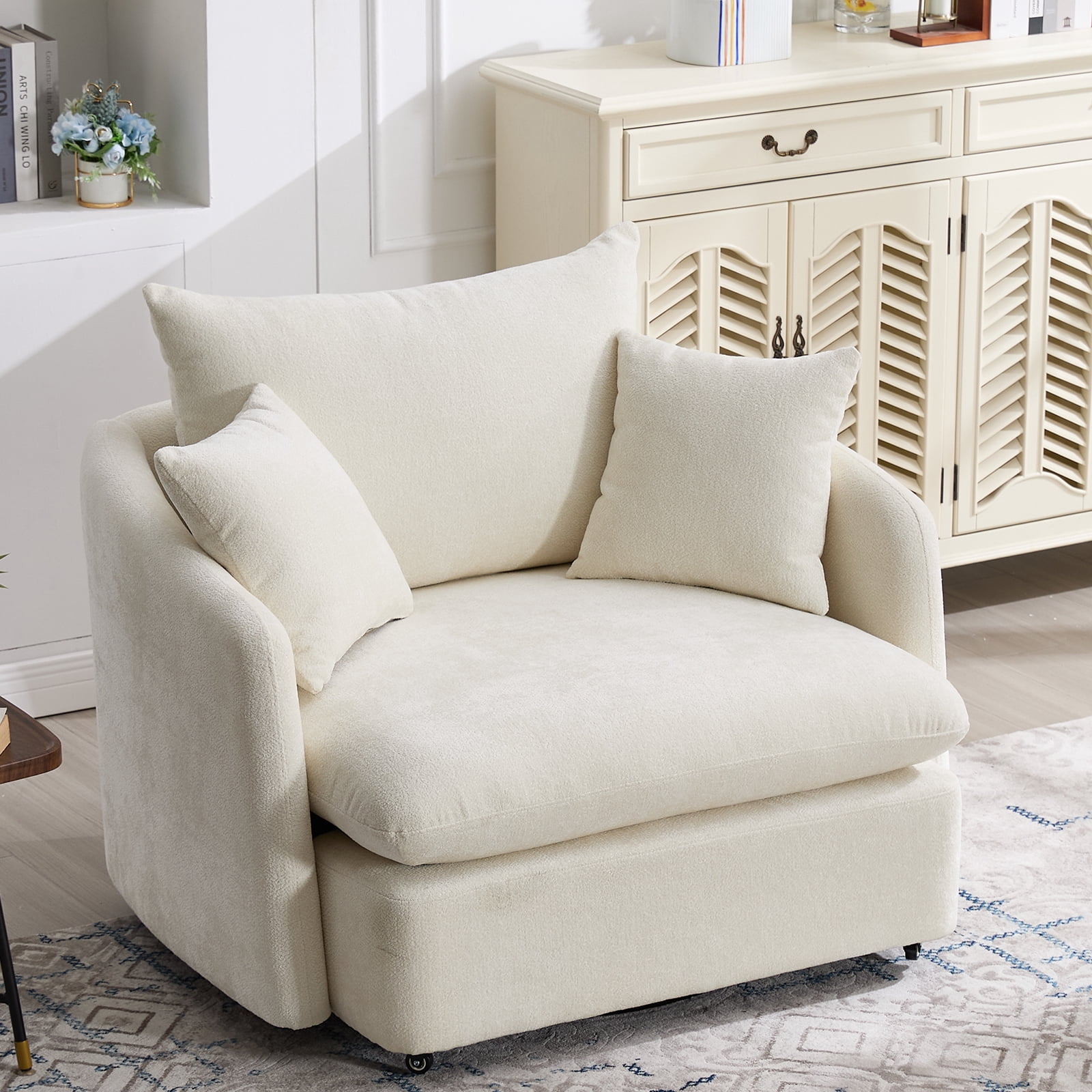 44.6" W Oversized Swivel Armchair with Ottoman,37.8" Large Seat Width Accent Chair with 3 Pillows