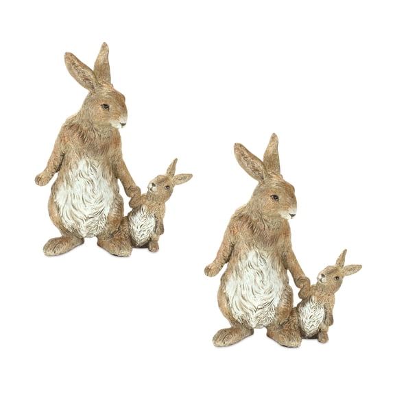 Melrose Rabbit with Bunny Figurines - 7" - Brown and White - Set of 2