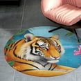thumbnail image 2 of Tiger in Tropical Floral Frame Round Area Rugs for Bedroom Living Room, 5FT Soft Indoor Circle Carpets, Carpet Home Decor Floor Mat, 2 of 6