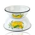 thumbnail image 2 of Novomoskovsjka Posuda Lemon Enamel Serving Bowl Set of 2 pcs Shatterproof Enameled Steel Fruit and Salad Bowls for Cooking Enamel Mixing Bowl for Indoor and Outdoor Use Metal Bowls, White Yellow, 2 of 12