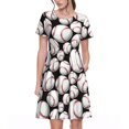 thumbnail image 1 of Bixox Robe d'Été à Manches Courtes pour Femmes Robe Ample Longueur Genou avec Poches-Ball Baseball Mignon, 1 of 7