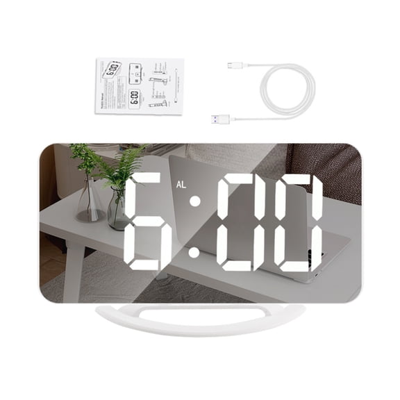 Sleek LED Mirror Clock Minimalist Digital Desktop Alarm Clock with Dual USB Charging Ports & Snooze Function (6.22 x 3.07 inches / 15.8 x 7.8 cm)