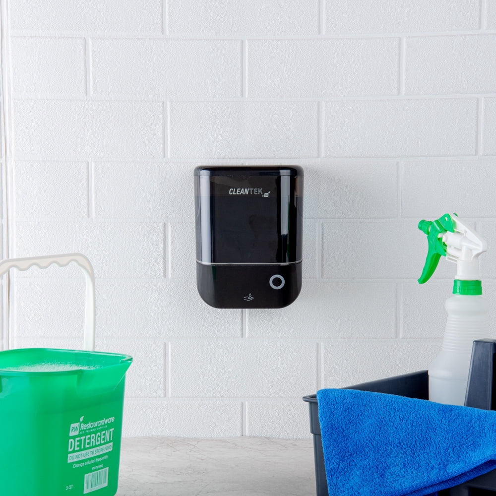 Restaurantware-Clean Tek Professional 34 Ounce Automated Soap Dispenser, 1 Touchless Wall-Mountable Soap Dispenser - With Security Key, Black Plastic Soap Dispenser, Transparent, For Liquid Soap