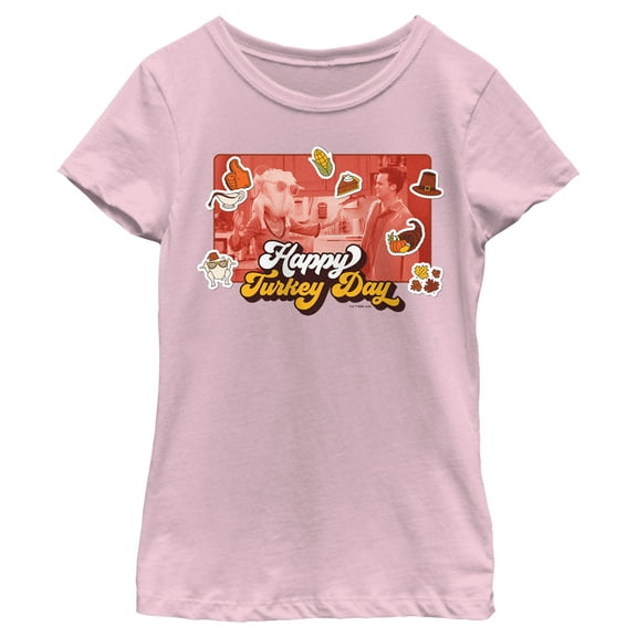 Girl's Friends Happy Turkey Day Scene Graphic T-Shirt