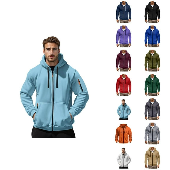 Essentials Zip Up Hoodies for Men 2025 Fall Winter Long Sleeve Plain Hooded Sweatshirt with Pockets Jacket Hoody