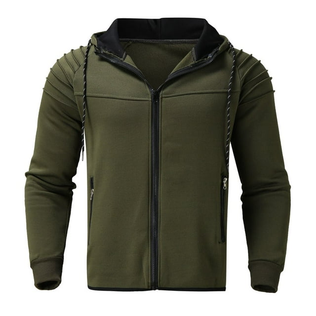 YOPTOP Cardigan à Capuche à Manches Longues Plié pour Hommes Automne, Vert Armée, TG