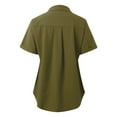 thumbnail image 5 of Women's Button Down Shirt Short Sleeve Collared Solid Work Blouses with Pocket Summer Beach Casual Business Tunic Tops Z001-Army Green L, 5 of 5