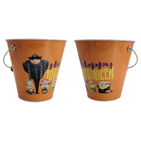 Despicable Me Halloween Candy Buckets Set of 2 Metal Pail 7 Inch with Handle Minions Trick or Treat Empty for Kids Egg Hunt Party