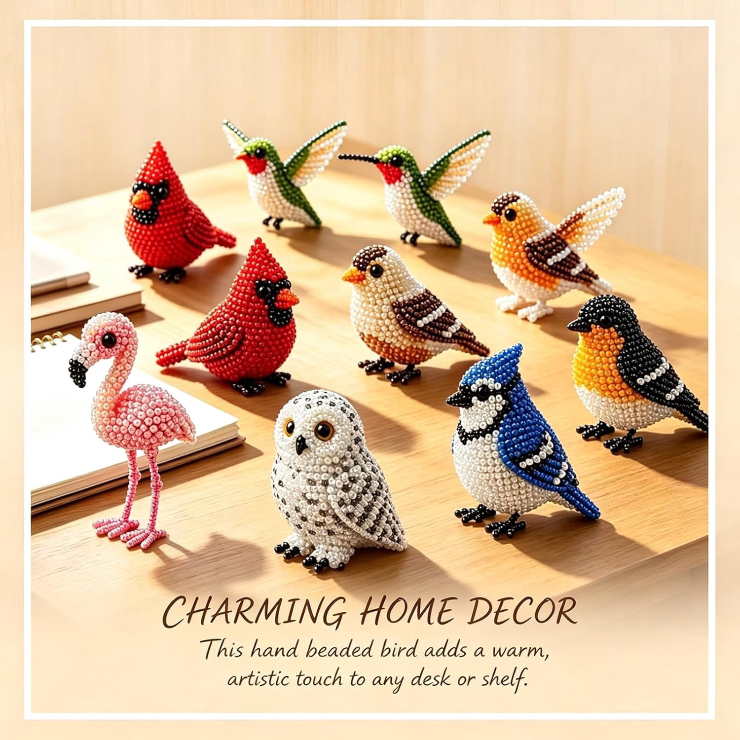 Cute 3D Bird Beaded Embroidery Craft Set with Instructions, DIY Bird Beading Kit for Adults & Beginners, Handmade DIY Birds Art Kit for Craft Enthusiasts, Stress Relief Creative Hobby(Style E)Q