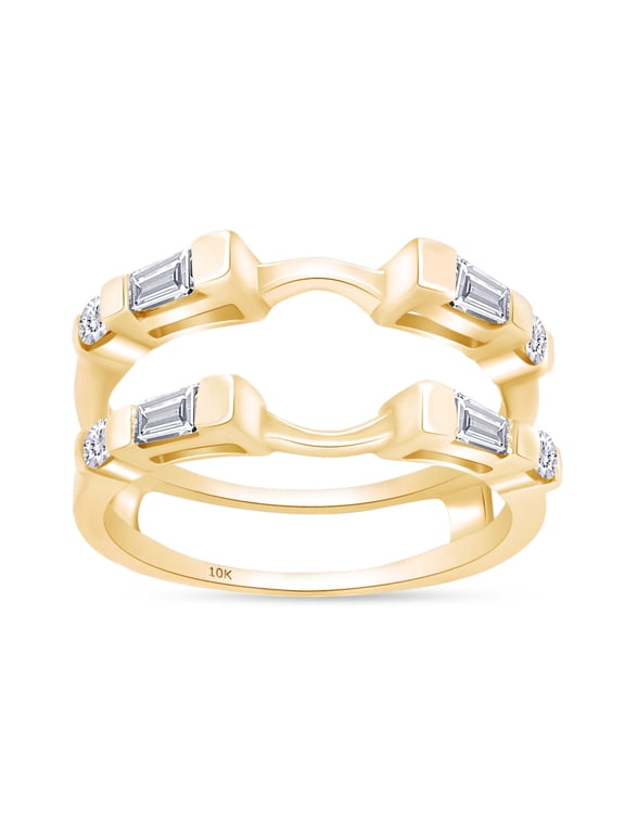 Baguette & Round White Cubic Zirconia Enhancer Guard Ring 10k Yellow Gold Ring Size - 5