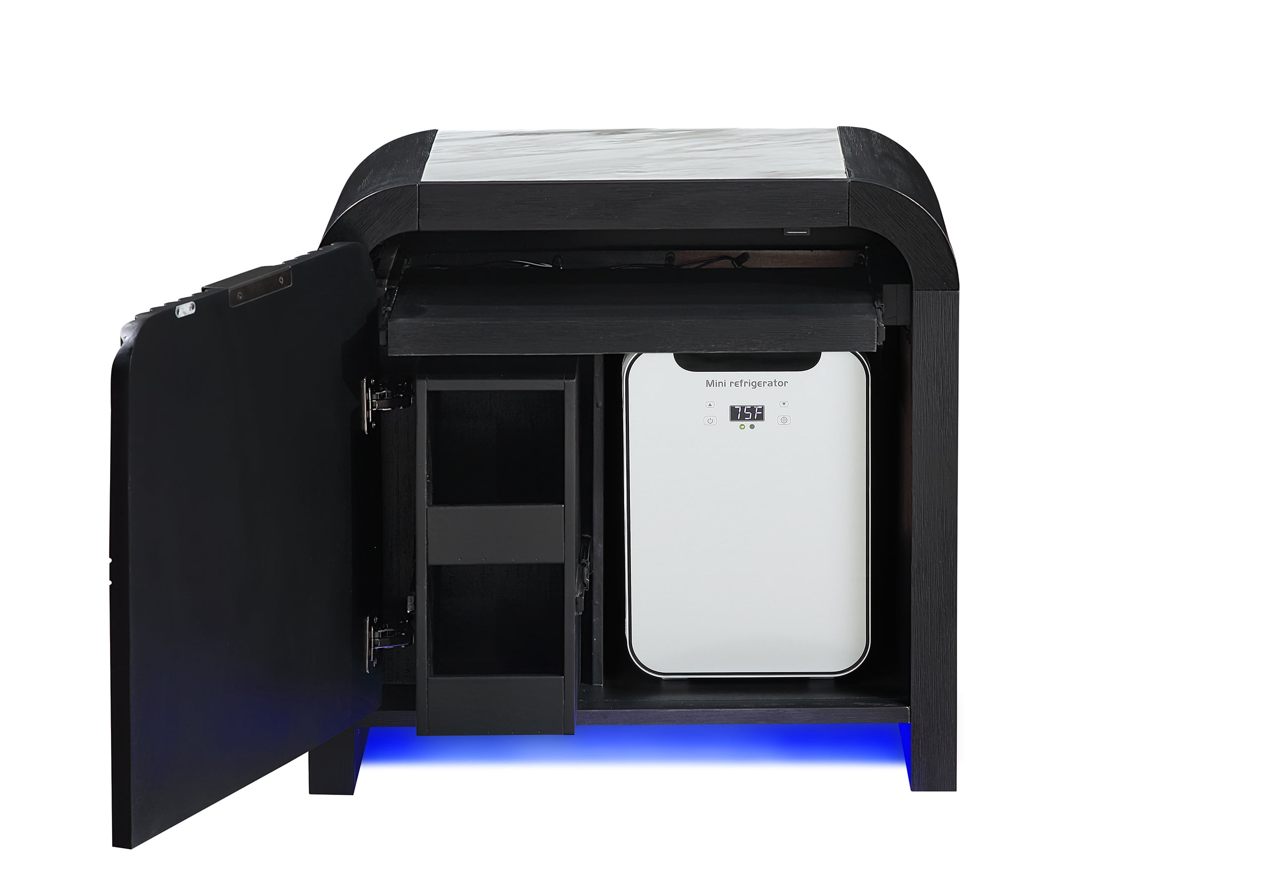 Beckett Black and White Nightstand with LED Cooler and Speaker