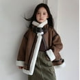 thumbnail image 5 of Ecqkame Girls Faux Suede Jackets Winter Sherpa Fleece Lined Zip Up Coats Solid Color Long Sleeve Thickened Lapel Outerwear Brown 7 Years, 5 of 9