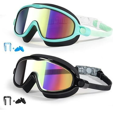 Swim Goggles 2 Pack Anti-Fog Anti-UV Wide View Swimming Goggles for Kids 3-14