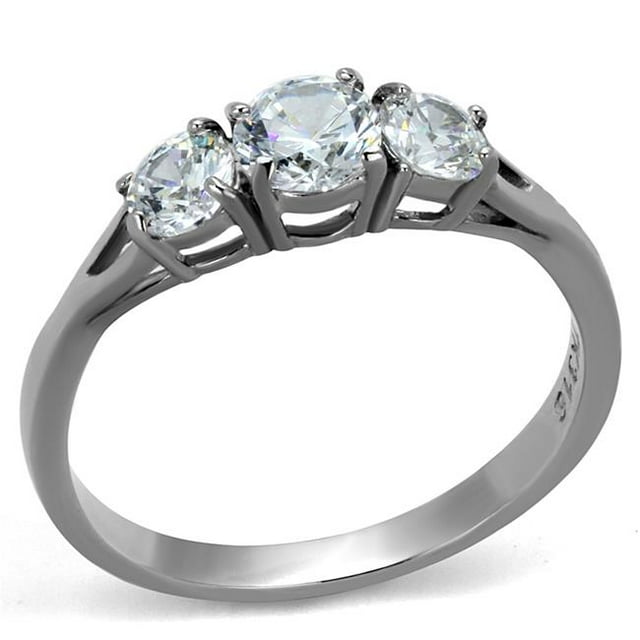 Bague pour Femmes en Acier Inoxydable Poli avec AAA Grade CZ en Clair - Taille 10