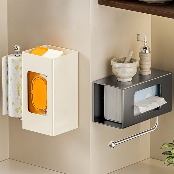 Wall Mounted Tissue Holder and Face Towel Storage Box for Bathroom – Under Mirror Cabinet Stainless Steel Dispenser, No Drilling, Space Saving Toilet Paper and Hand Towel Organizer