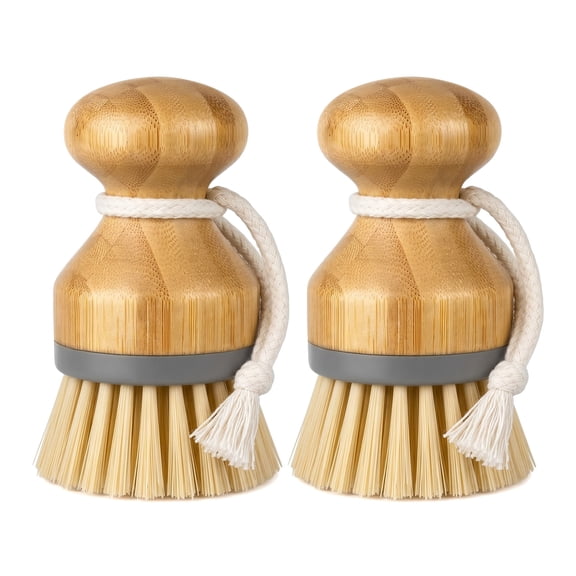 Palm Brush Set of 2, Scrub Brush for Dishes, Pots, Pans & Kitchen Sink Cleaning, Non-Toxic Kitchen Essentials with Non-Scratch Bristles, Eco-Friendly Bamboo Handle Scrub Brushes for Everyday Cleaning