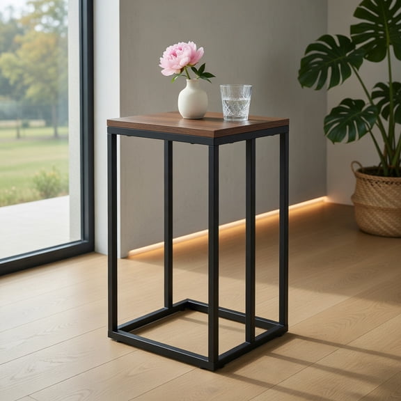 Resenkos Sofa Side End Table, End Table, Couch Table,C-shaped Side Table with Heavy-duty Metal Frame-Rustic Brown
