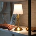 thumbnail image 3 of Home Decor Collection Sterling & Noble Home  Tabletop LED Touch Lamp with Scalloped White Fabric Shade and Gold Metal Bow Accent, 3 of 15
