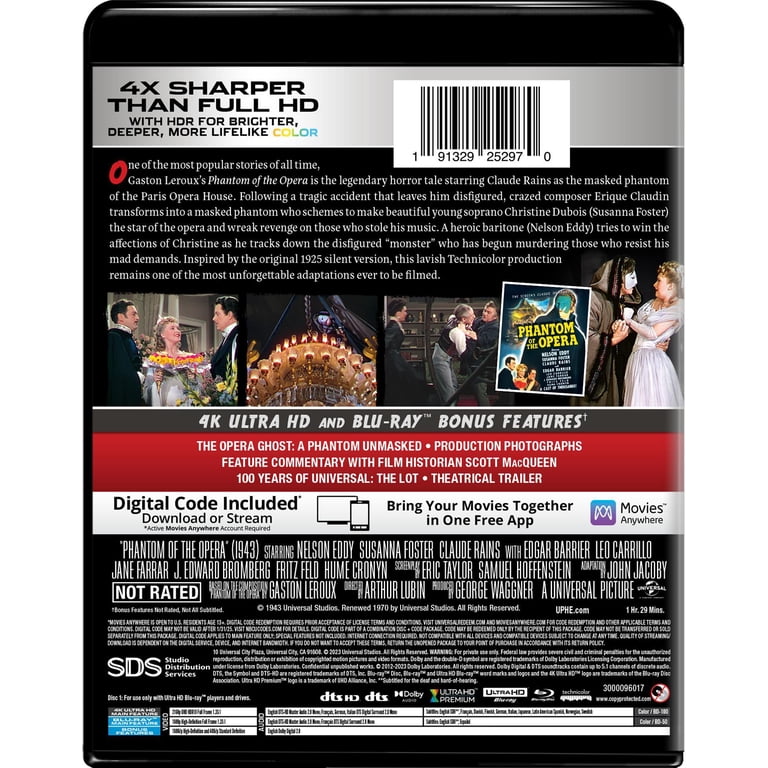 Phantom of the Opera 1943, 4K Ultra HD, Blu-ray, Digital Copy