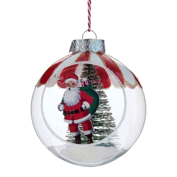 Red and White Santa Bottle Brush Tree Scene Ball Christmas Ornament, 4", by Holiday Time