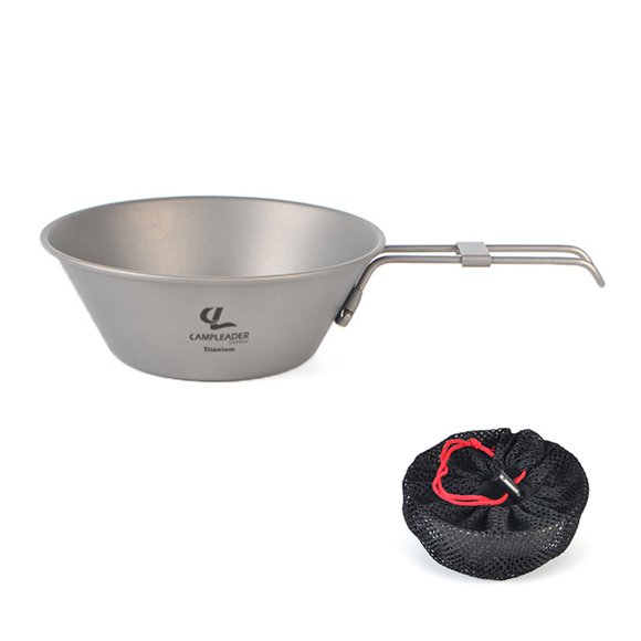 CAMPLEADER Ultralight Titanium Camping Bowl with Foldable Handle, 300ml Capacity, Durable & Corrosion-Resistant for Outdoor Adventures, Hiking, and Picnics