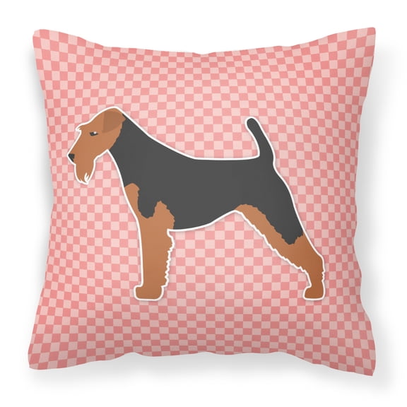 Welsh Terrier Checkerboard Pink Fabric Decorative Pillow