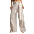 thumbnail image 3 of KLHDSF Pants For Women Solid Casual Drapey Pants with Sash Tie Waist Loose Fit Work Trousers Beige L, 3 of 8