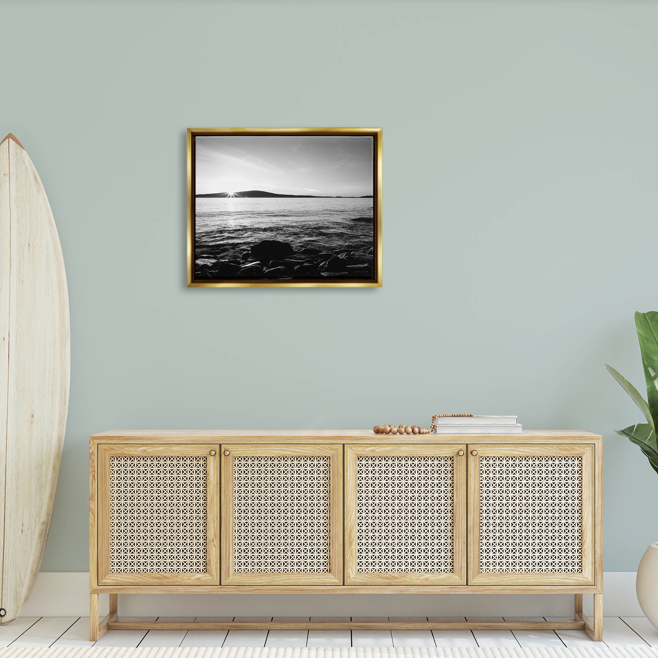 Stupell Industries Frenchman Bay Nautical Seascape Photograph Metallic Gold Floating Framed Canvas Print Wall Art, Design by Laura Marshall