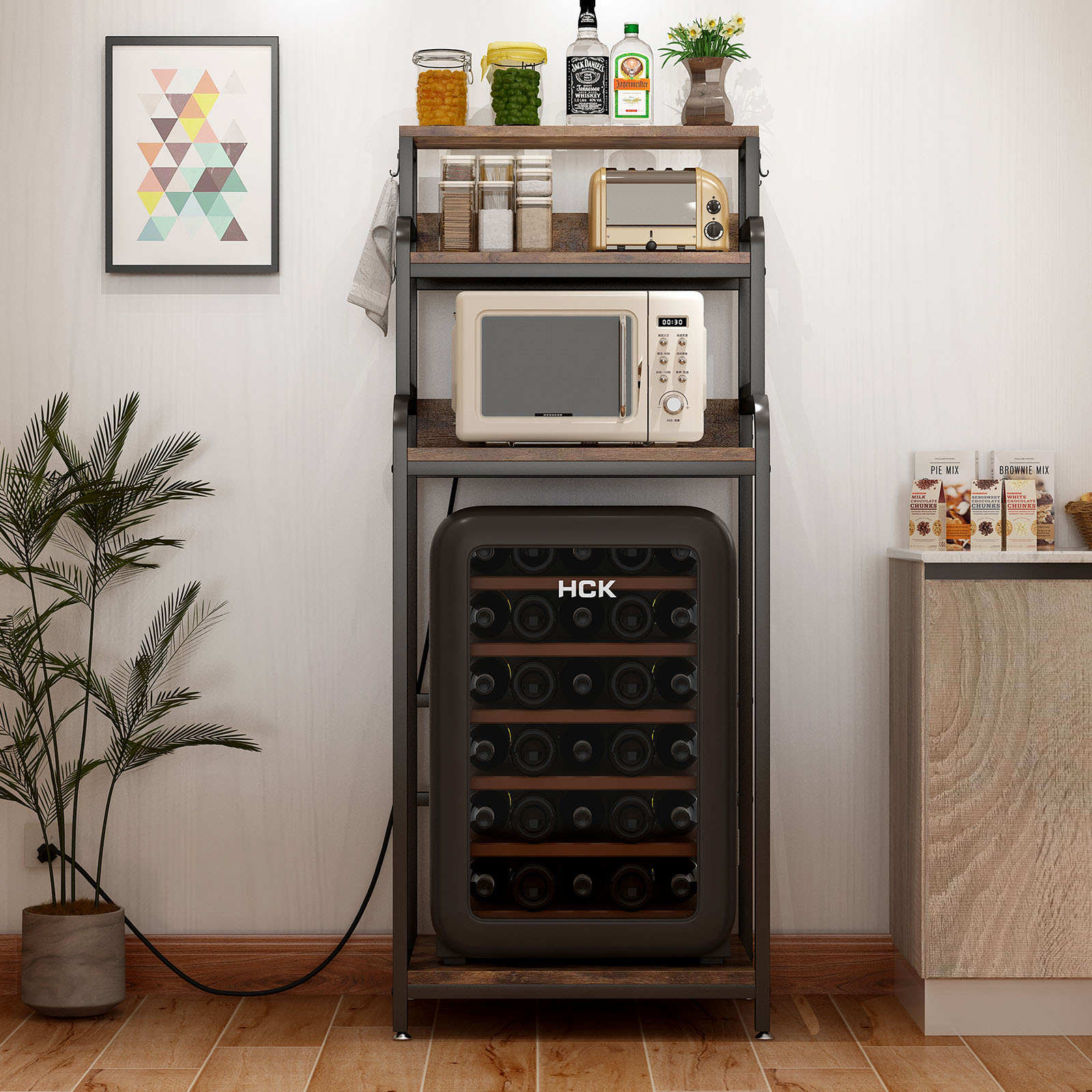 CQSXDA Vintage 4-Tier Mini Fridge Stand in Brown for Storage and Organization - Microwave Oven Stand for Home Office Use