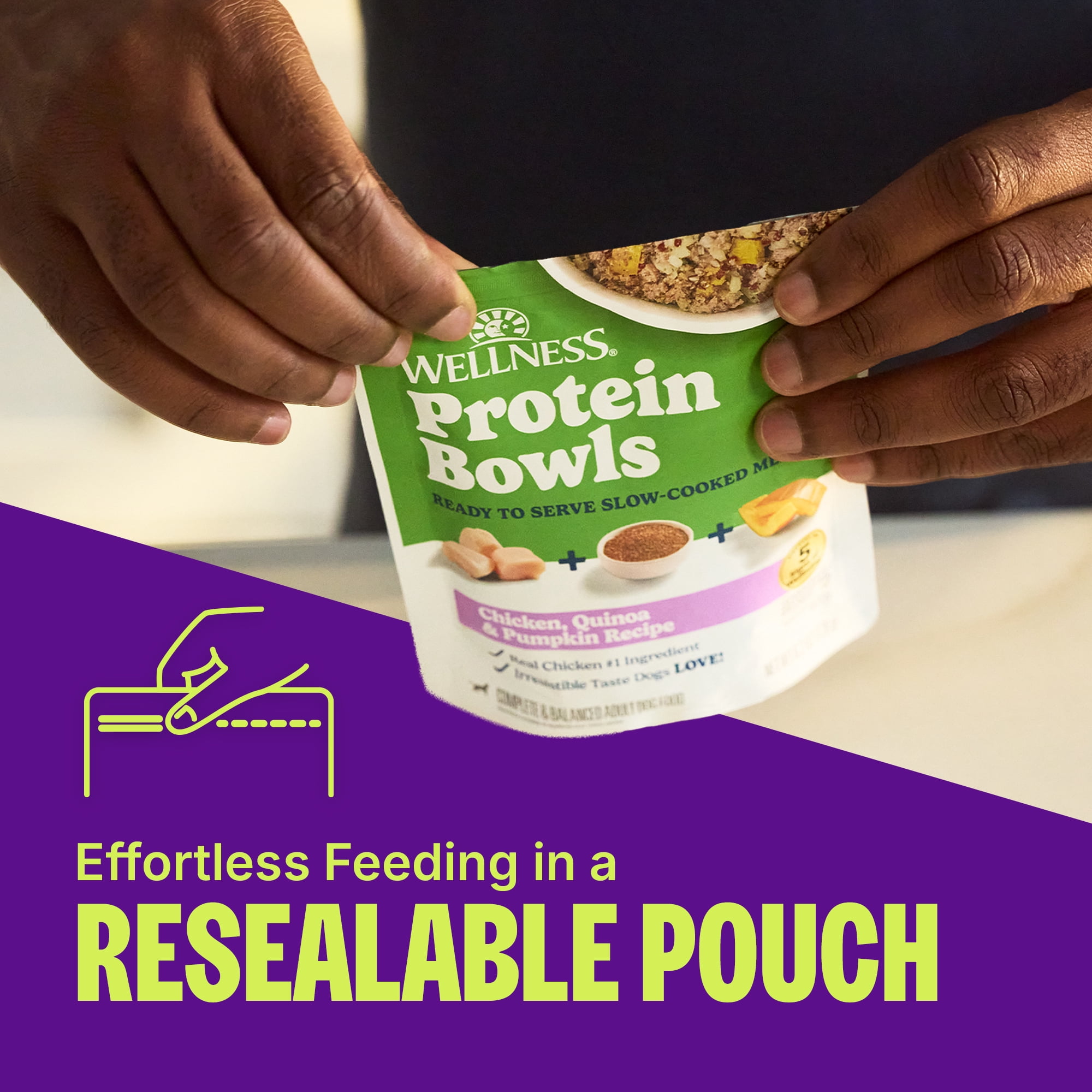 Wellness Protein Bowls, Adult Fresh Alternative Dog Food, Wholesome Grains, 6.2 Ounce Pouch, 6 Pack, (Beef, Potato & Green Beans Recipe)