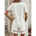 thumbnail image 6 of Short Sleeve Womens 2-Piece Set Summer Loose Lace V Neck T Shirts Dressy Casual Ruffle Sleeve Tunic Blouses Shorts White L, 6 of 7