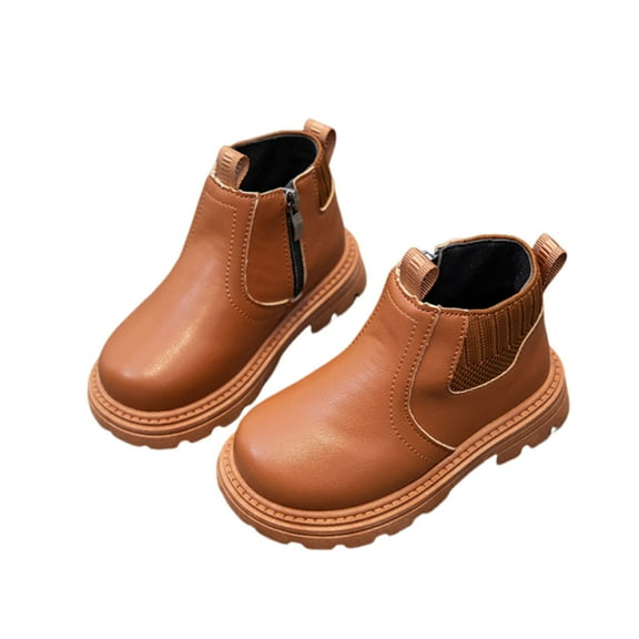 Owordtank Kids Girls Ankle Boots Side Zipper Leather Chelsea Booties Winter Fall Waterproof Outdoor Toddlers Shoes