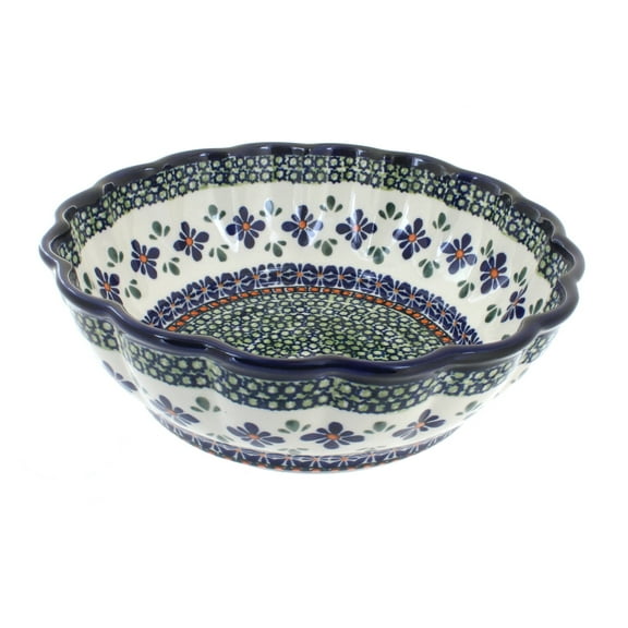 Blue Rose Polish Pottery Mosaic Flower Large Scallop Bowl