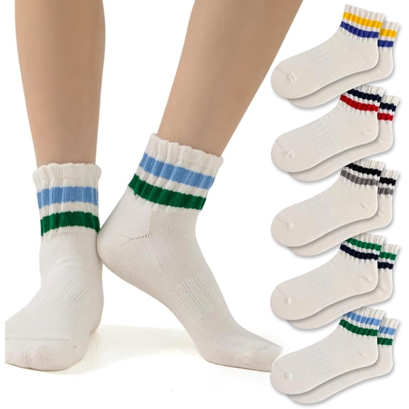 CoCoMangos Novelty Socks For Women - Striped Retro Mini Crew Sporty Calf Casual Cotton Ankle Socks