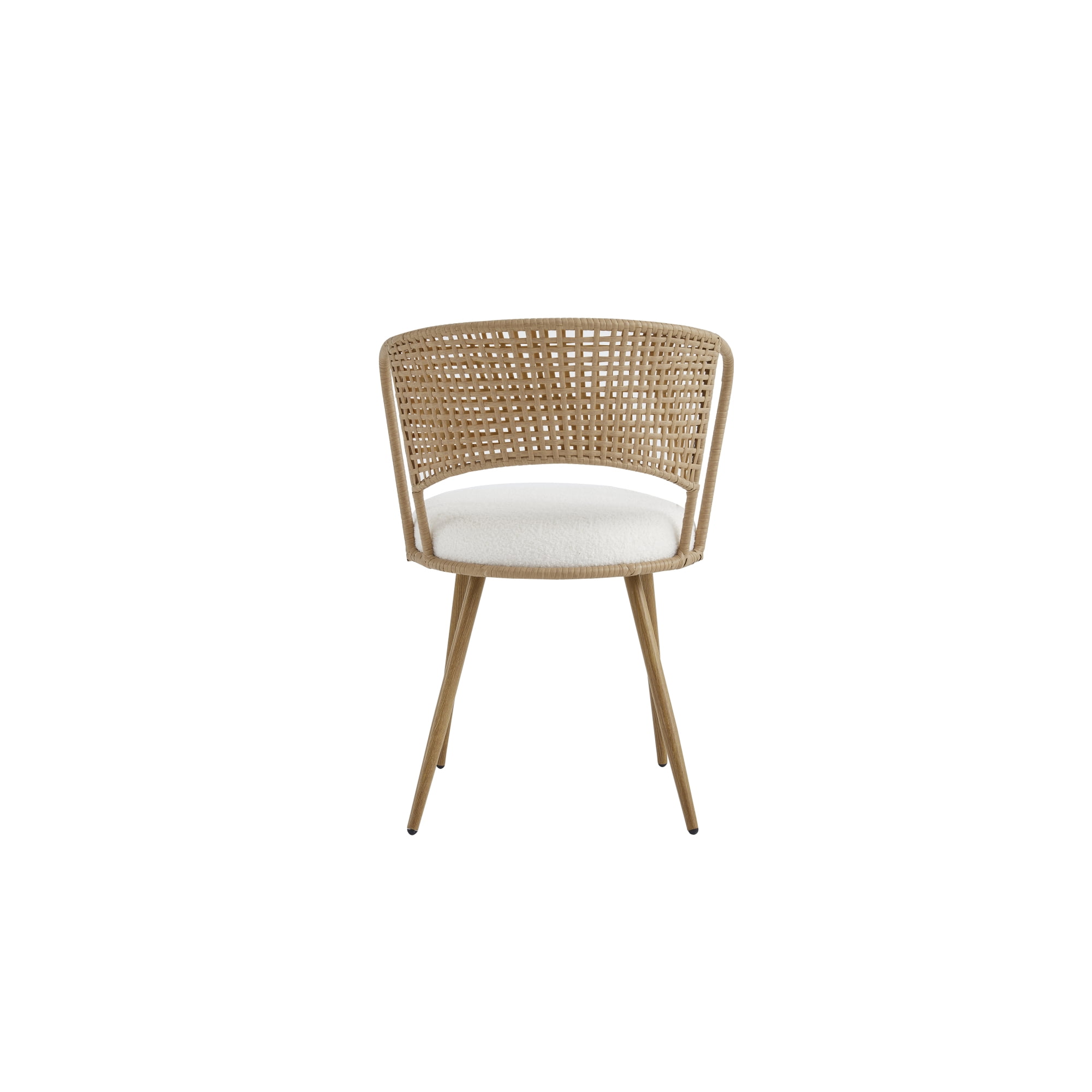 Leumius Set of 4 Wicker Dining Chairs, Farmhouse Soft Cushioned Cane Back Kitchen Chair, Sponge Cushion, Wing-Back Dining Chair with Metal Legs for Home and Kitchen (Brown)