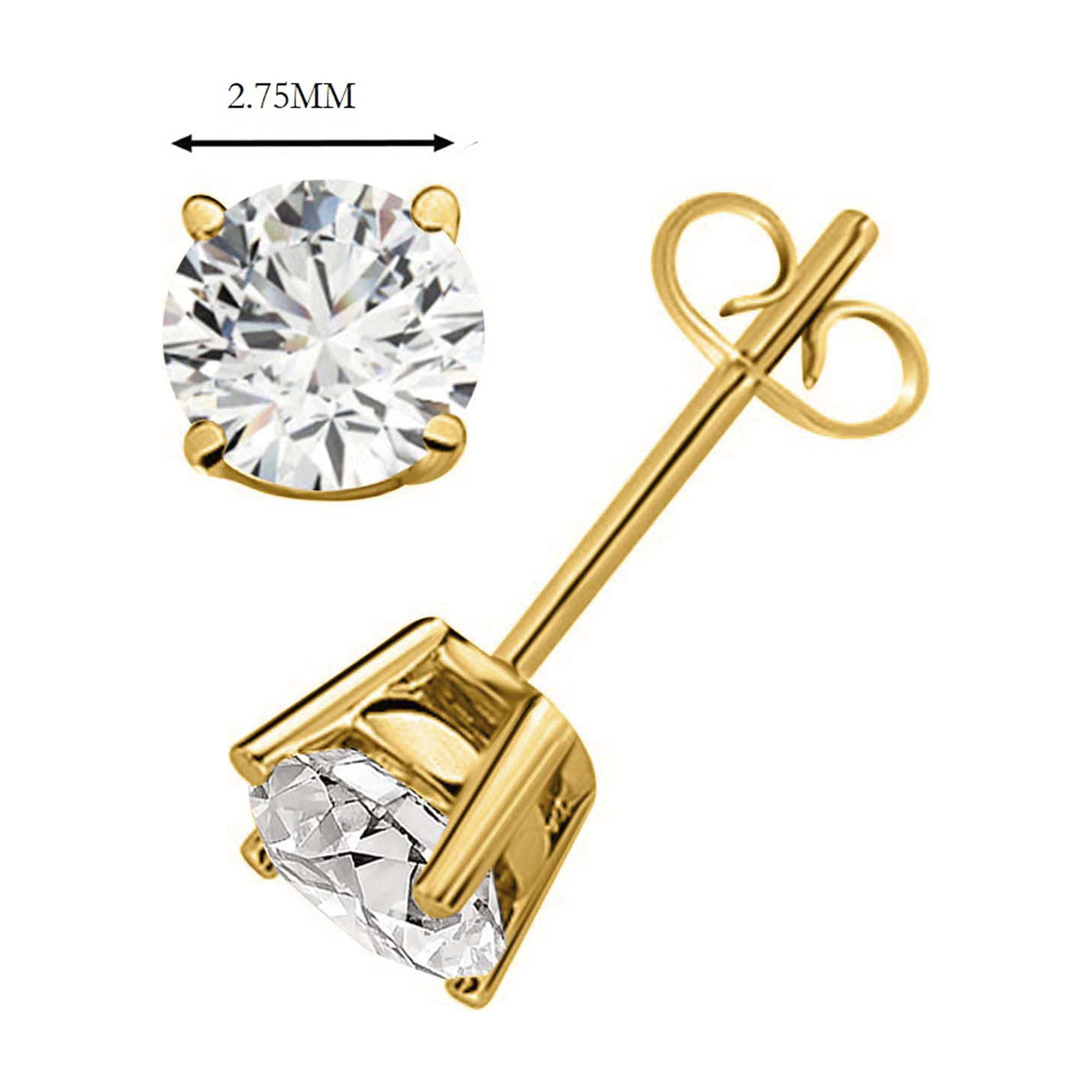 14K Solid Yellow Gold 0.15 Carat F-G/VS Diamond Stud Earrings For Women With Secure Push Back Jewelry