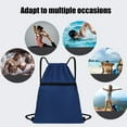 thumbnail image 5 of Drawstring Backpack Bag, Waterproof Back Sack with Zip Pocket, Gym Drawstring Bags Swim Bag for Men Women (Navy), 5 of 6